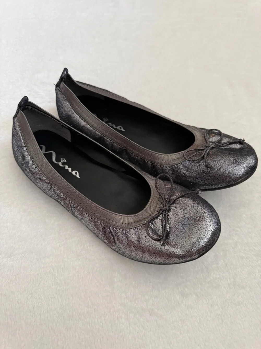 Nina | Esther Metallic Slip On Ballet Flats with Bow C205729 Pewter Shimmer (4)